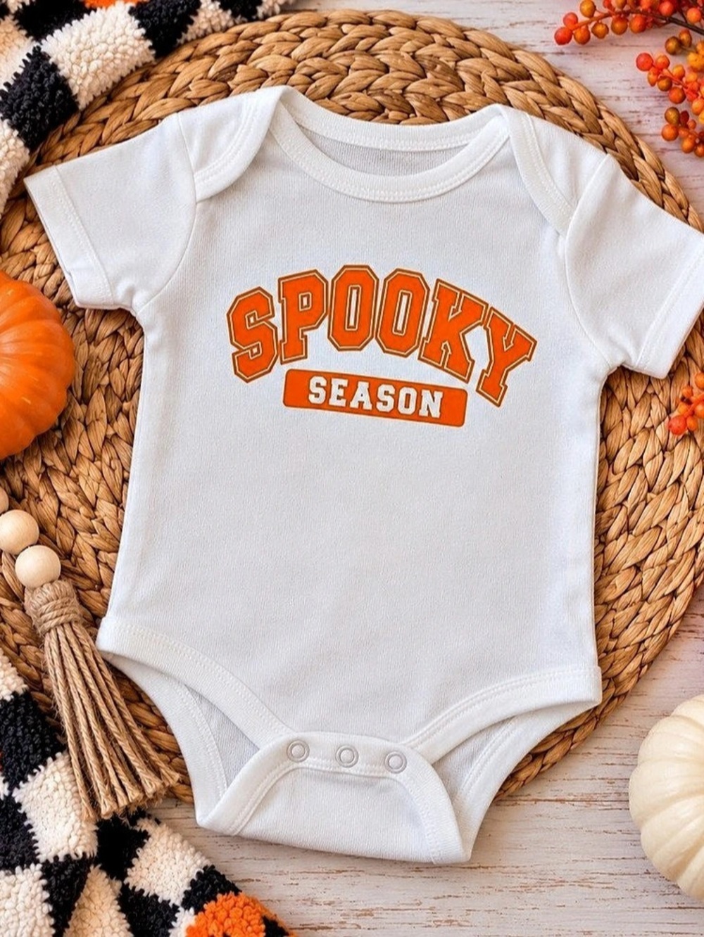 Spooky Season Baby Bodysuit in White & Orange